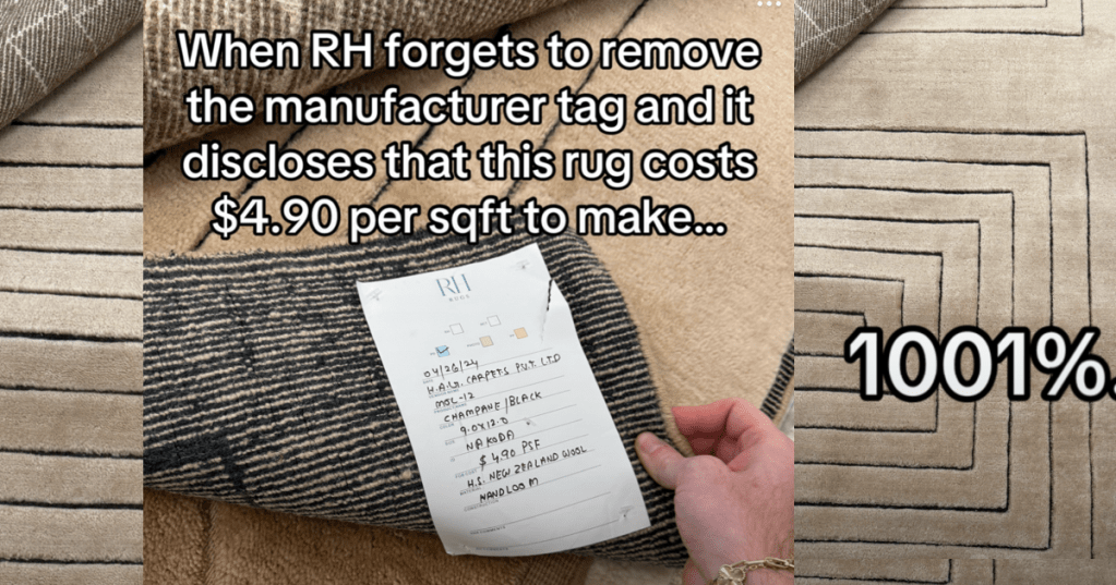 tag on the bottom of Restoration Hardware rug
