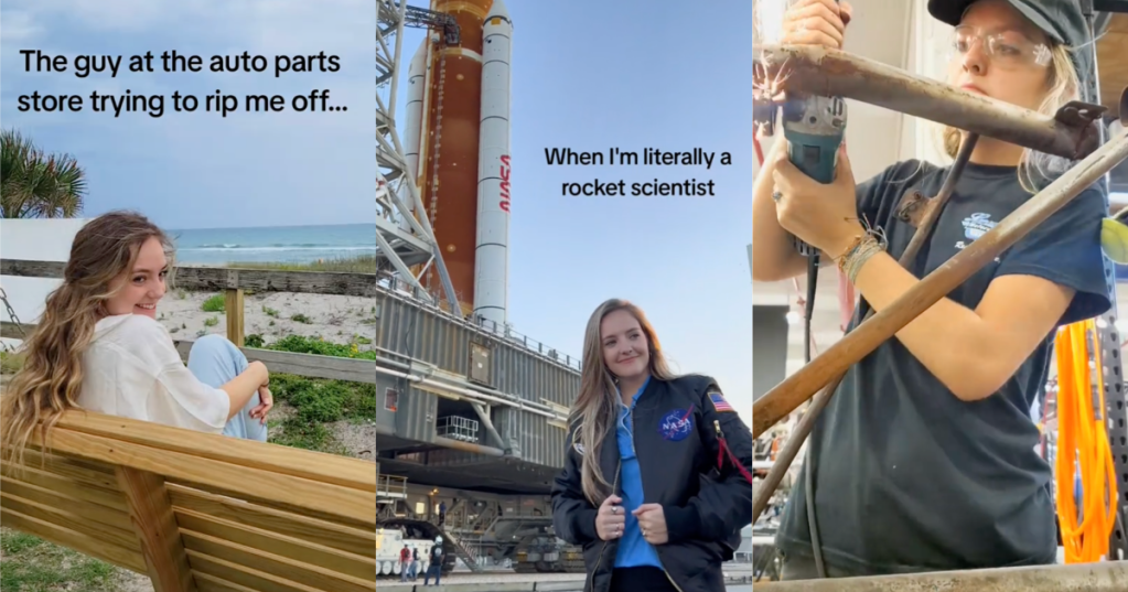 three photos of female rocket scientist