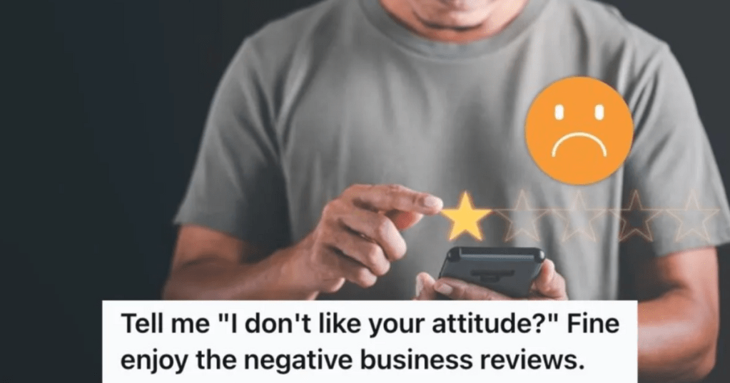man leaving a bad review on his phone