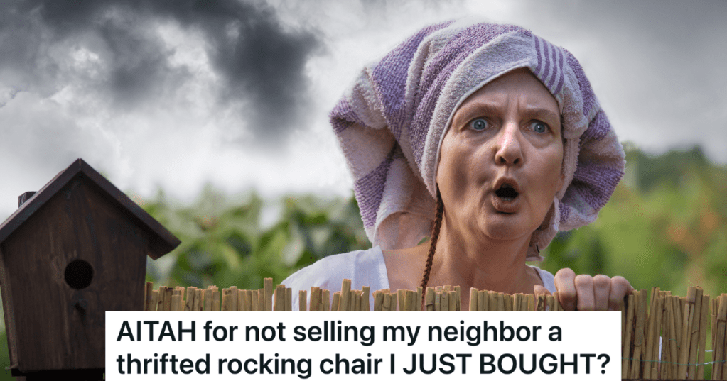 old woman with a towel on her head looking over a fence