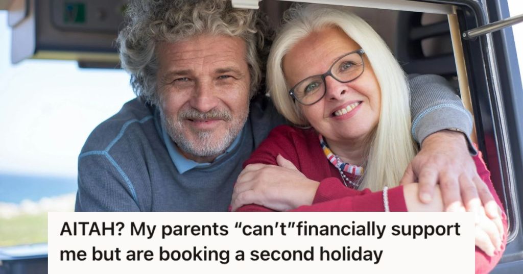 Senior man and woman happily traveling on their vehicle