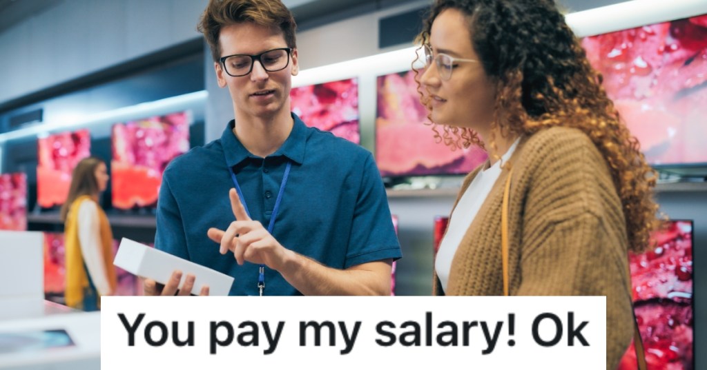 phone store worker with a customer