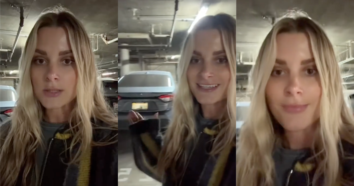 woman talking in a parking garage