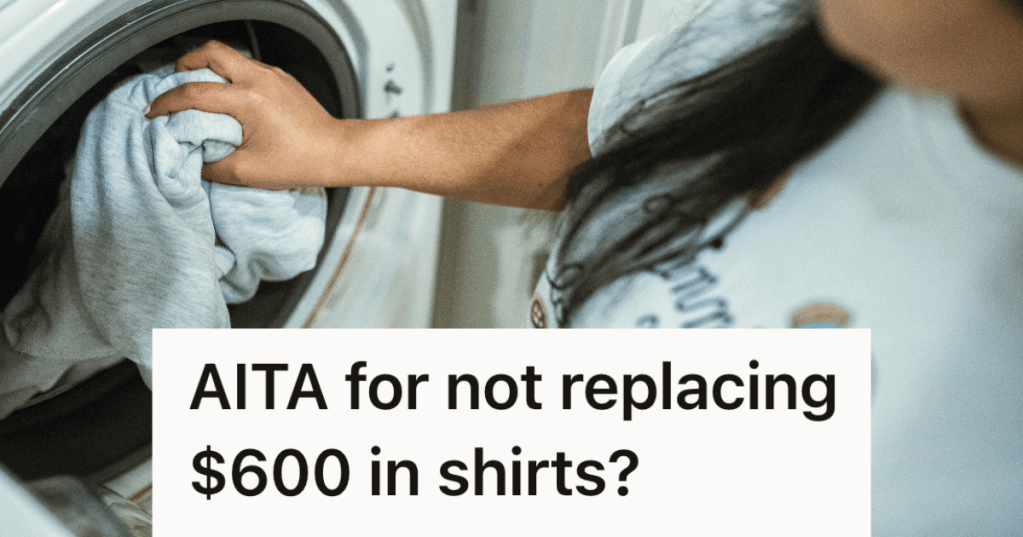 woman putting shirt in the washing machine