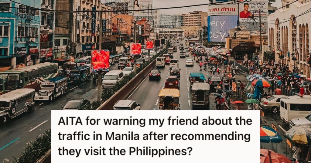 Vehicles and people in the city of Manila
